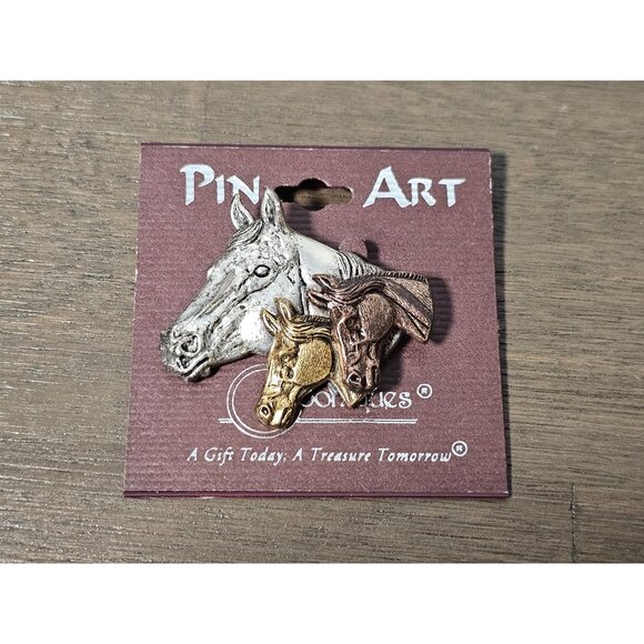 Jewelry - Vintage Three Tone Horse Heads Brooch Pin